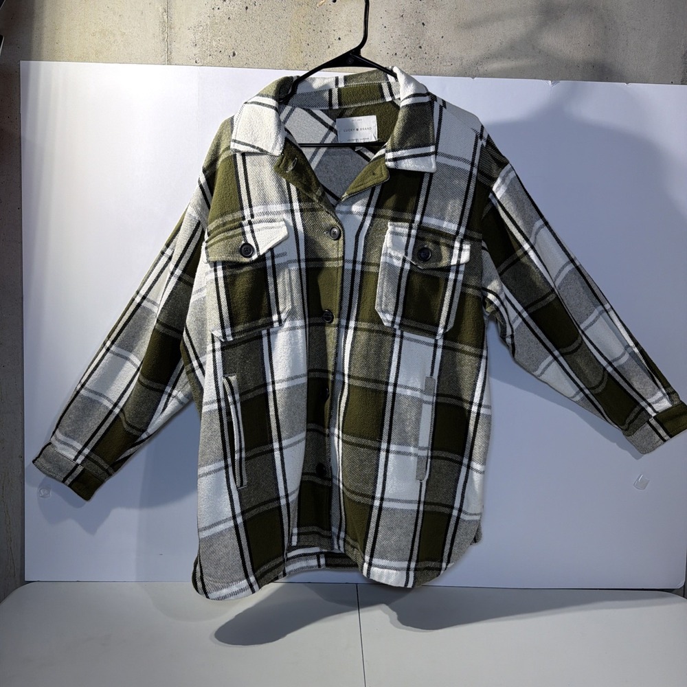 Lucky🍀Brand Plaid Button-Up Jacket in Black and Tan, Large